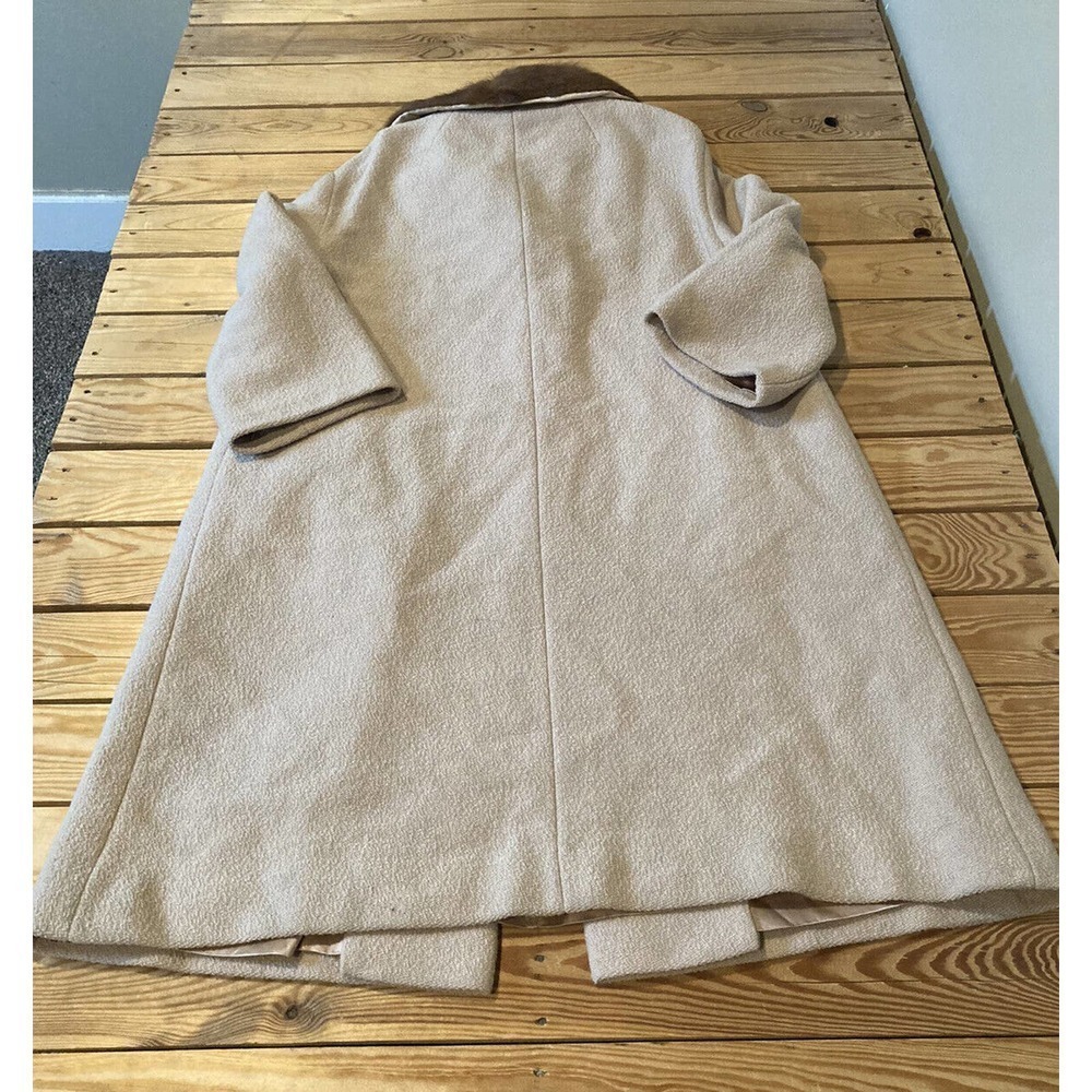 Vintage Union Made Real Fur Neck Button Front Over Coat Size Small Women’s Beige - Picture 2 of 9